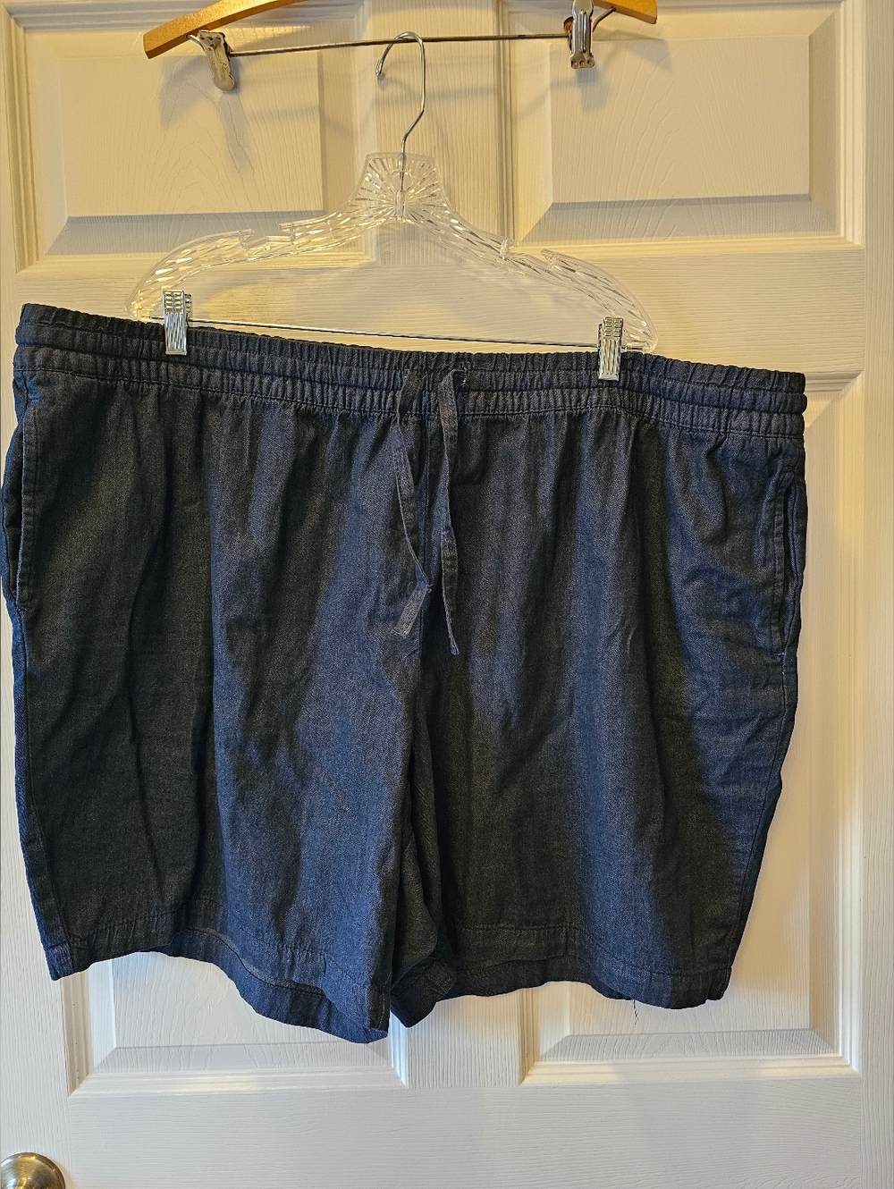 Jessica London Cotton Blue Elastic Waist Drawstring Shorts